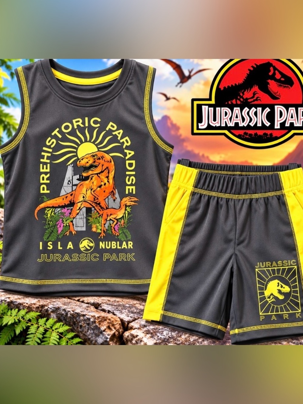 Jurassic Park Toddler Boys Tank & Shorts Set Gray Size 3